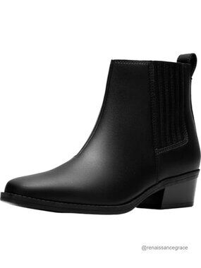 Clarks Danyelle Skip Women's Black Leather Ankle Boot Chelsea Block Heel Comfort